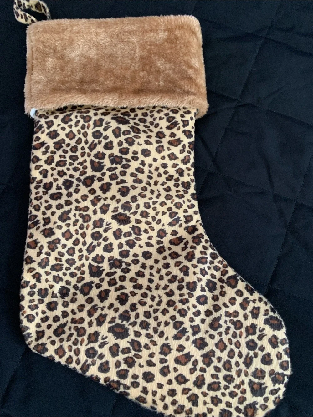 Leopard Print Holiday Stocking - Brown Cuff